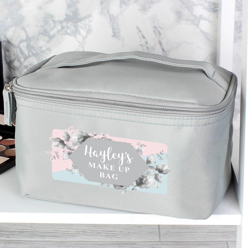 Personalised Floral Grey Make Up Wash Bag