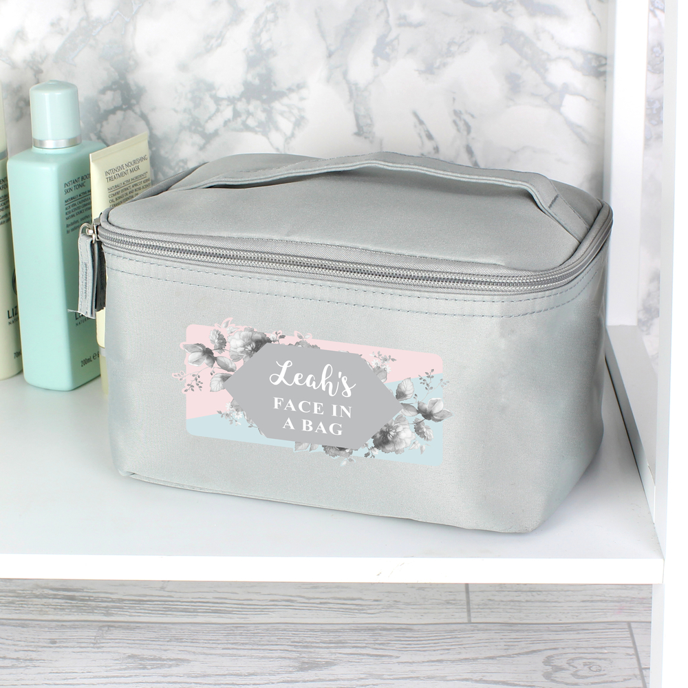 Personalised Floral Grey Make Up Wash Bag