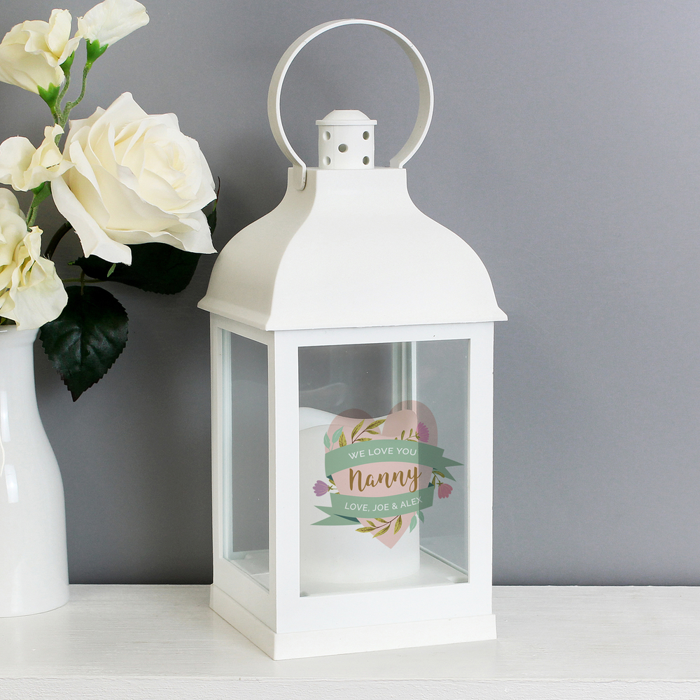 Personalised Floral Heart White Lantern