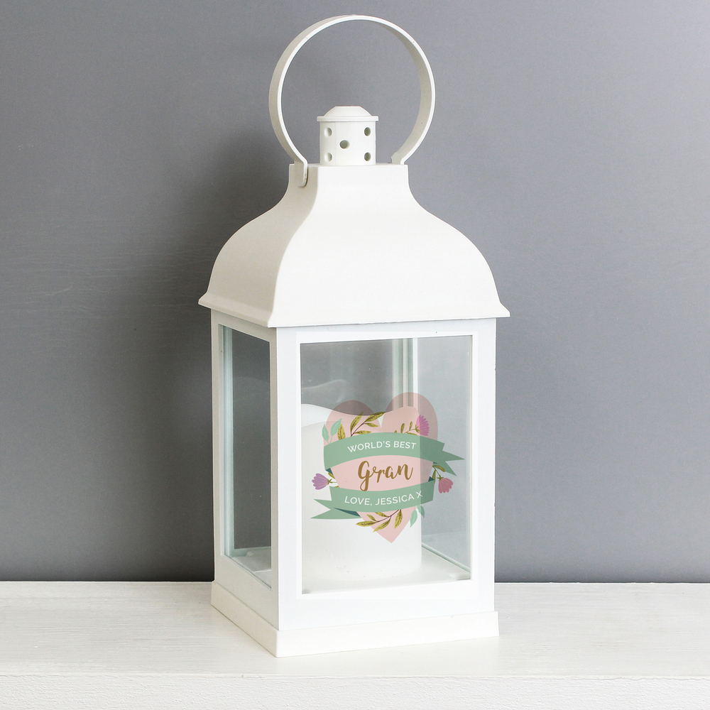 Personalised Floral Heart White Lantern