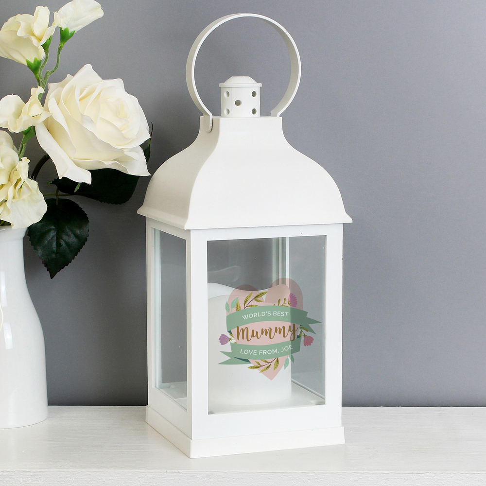 Personalised Floral Heart White Lantern