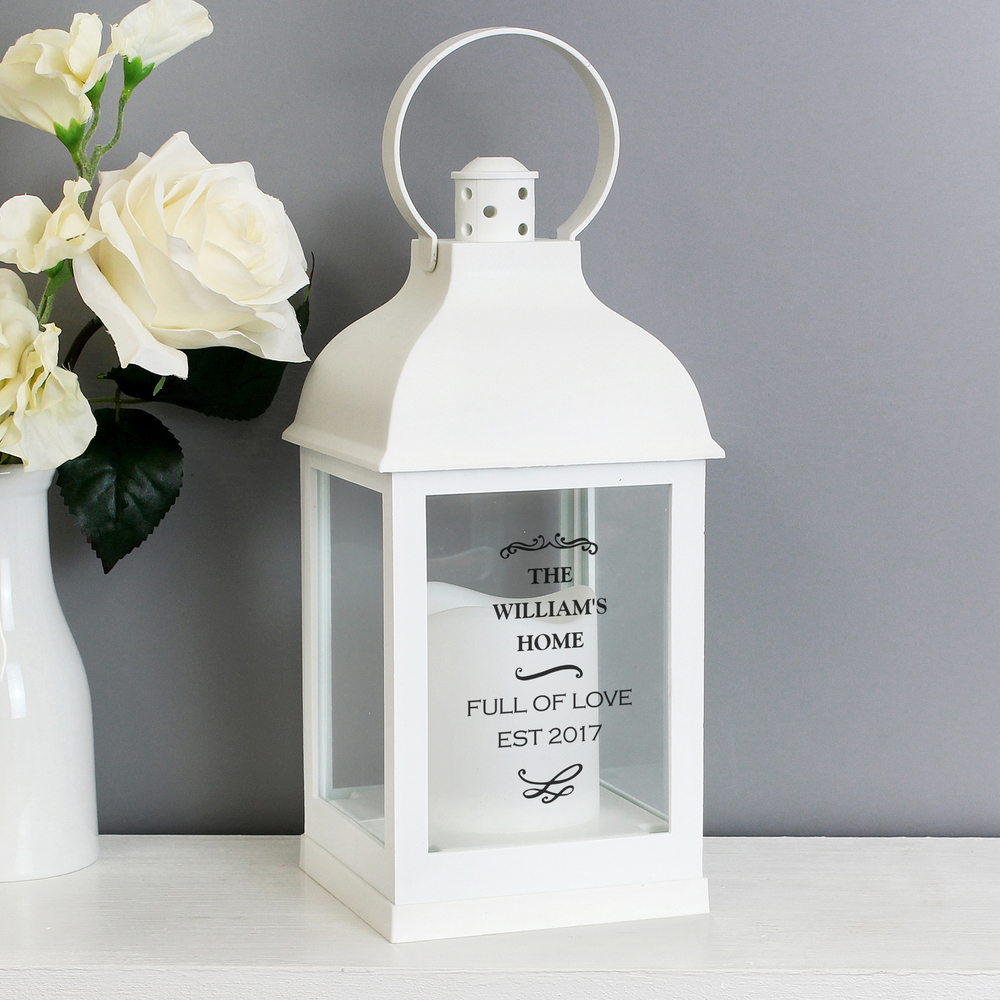 Personalised Antique Scroll White Lantern