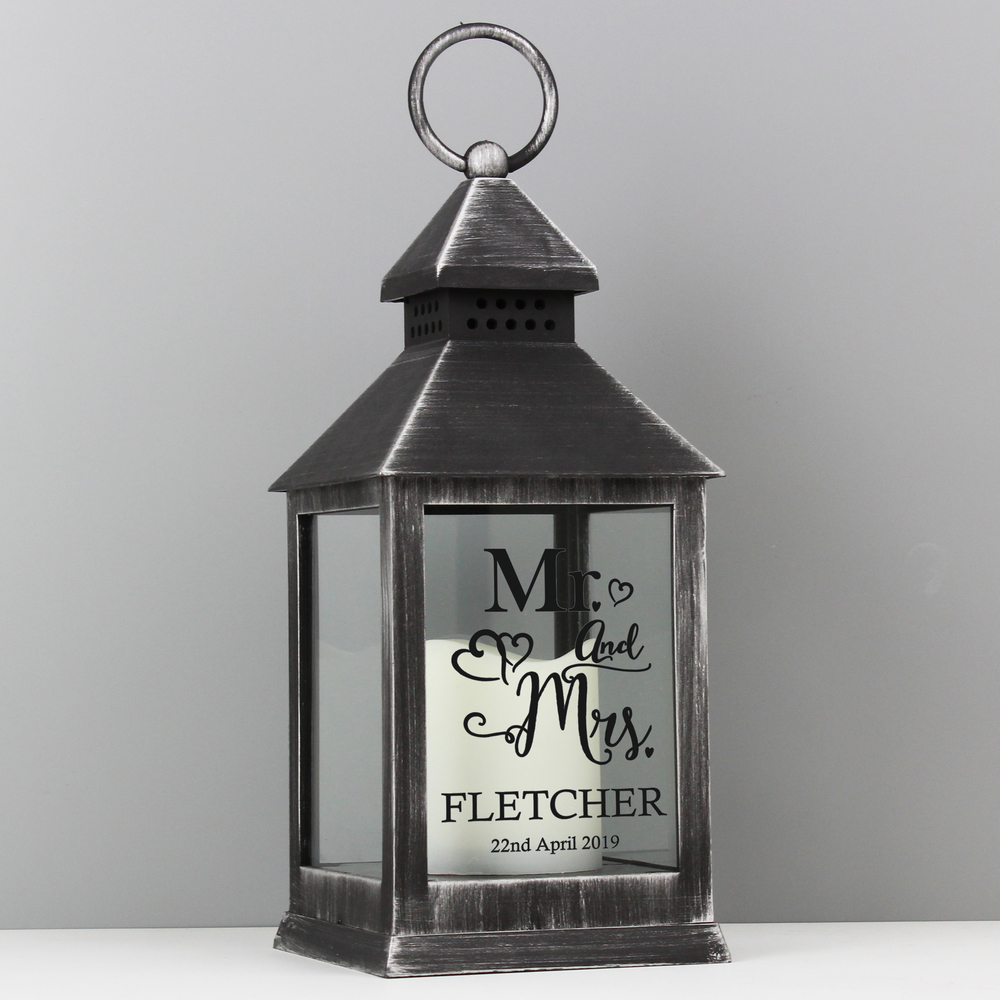 Personalised Mr and Mrs Rustic Black Lantern