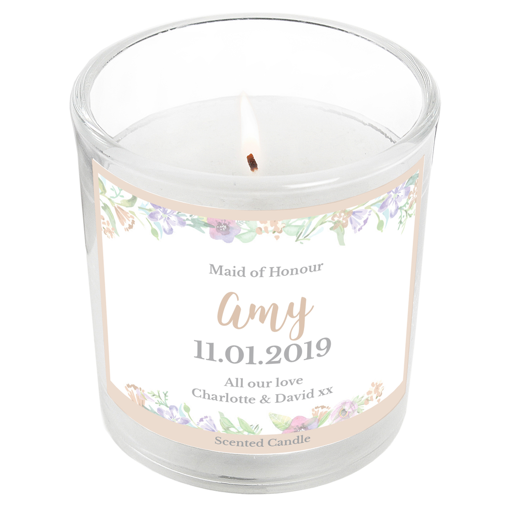 Personalised Floral Watercolour Scented Jar Candle