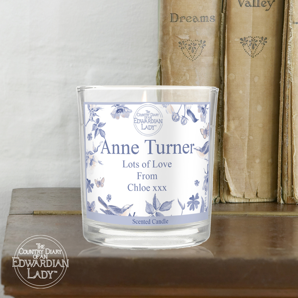 Personalised Country Diary Blue Blossom Scented Jar Candle