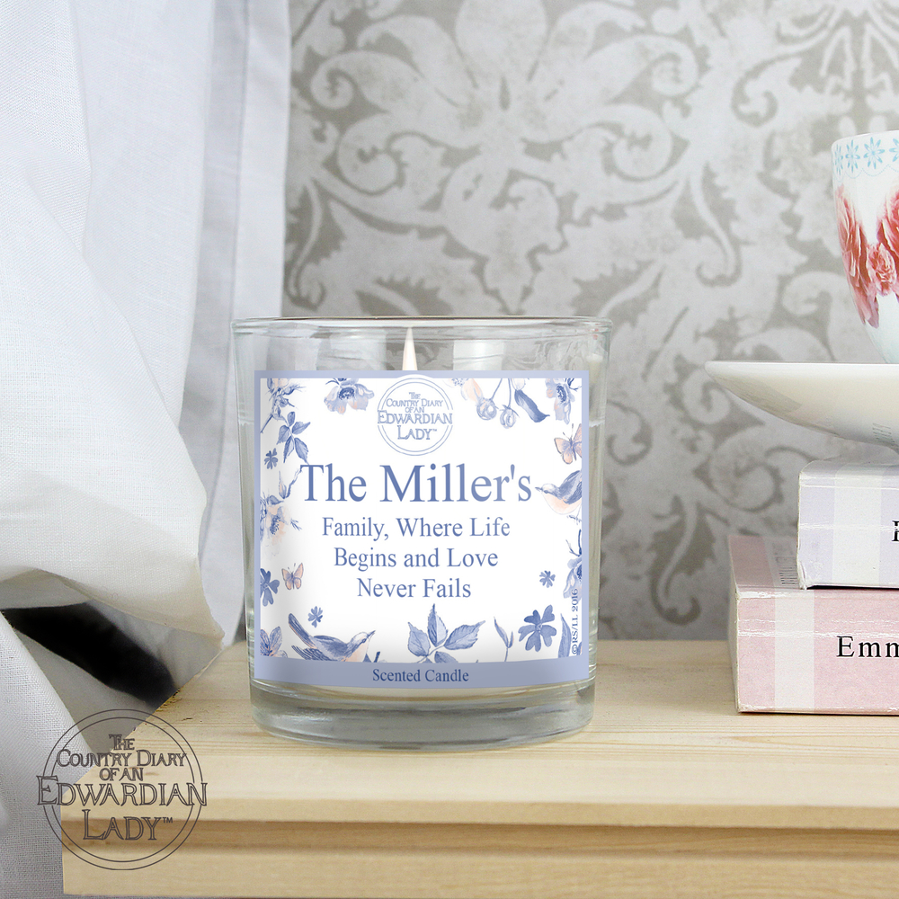 Personalised Country Diary Blue Blossom Scented Jar Candle