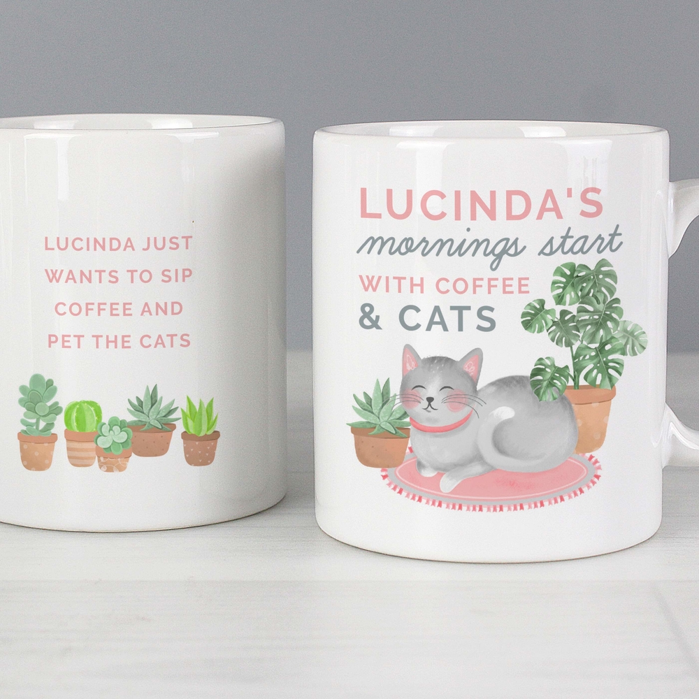 Personalised "Mornings Start with Cats and" Mug
