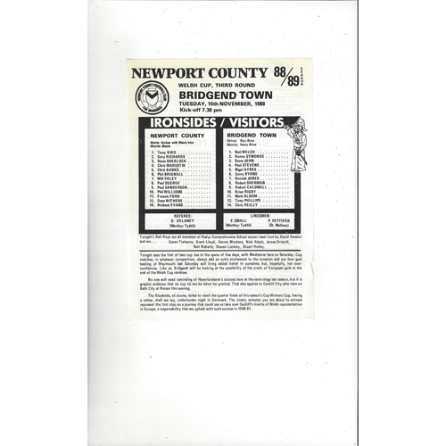 Welsh Cups. (All Cups) Football Programmes