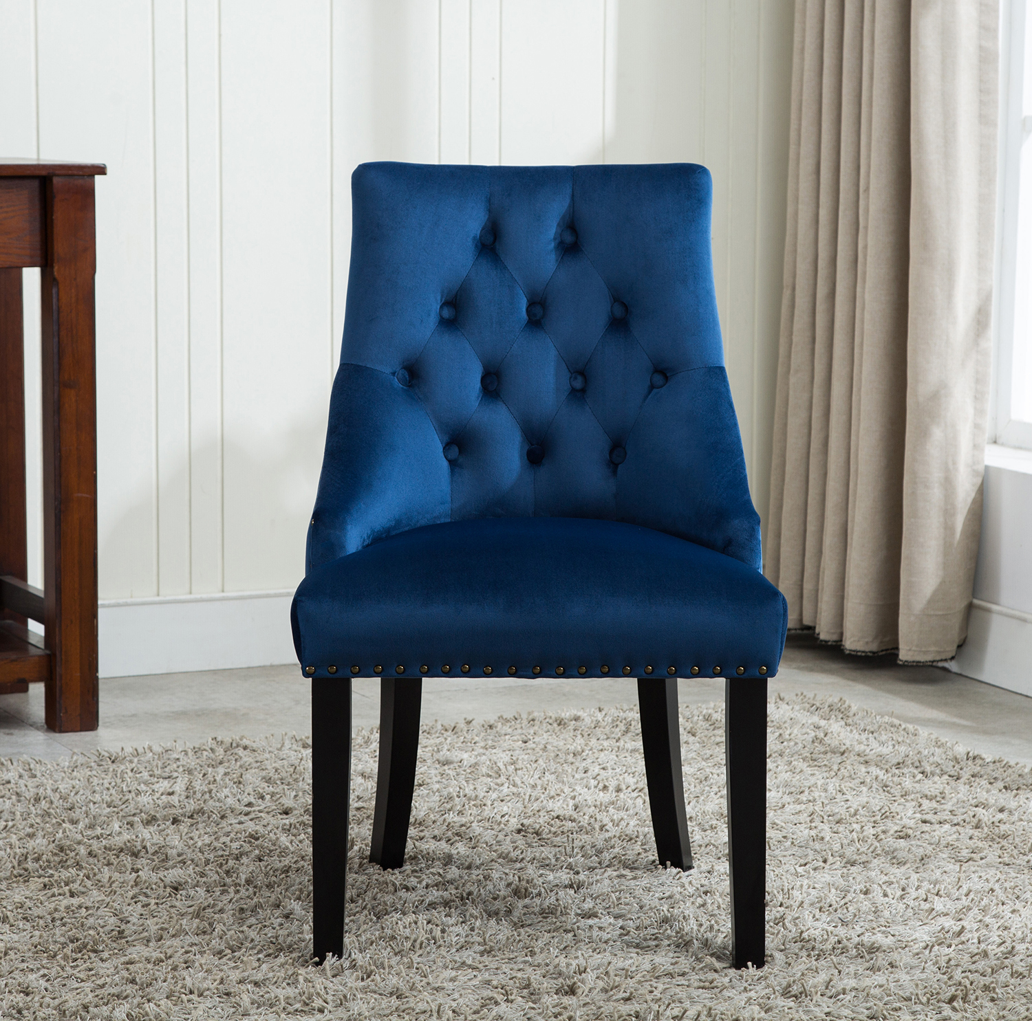 Victoria Tufted Velvet Fabric Studded Accent Dining Chair (Blue) MCC