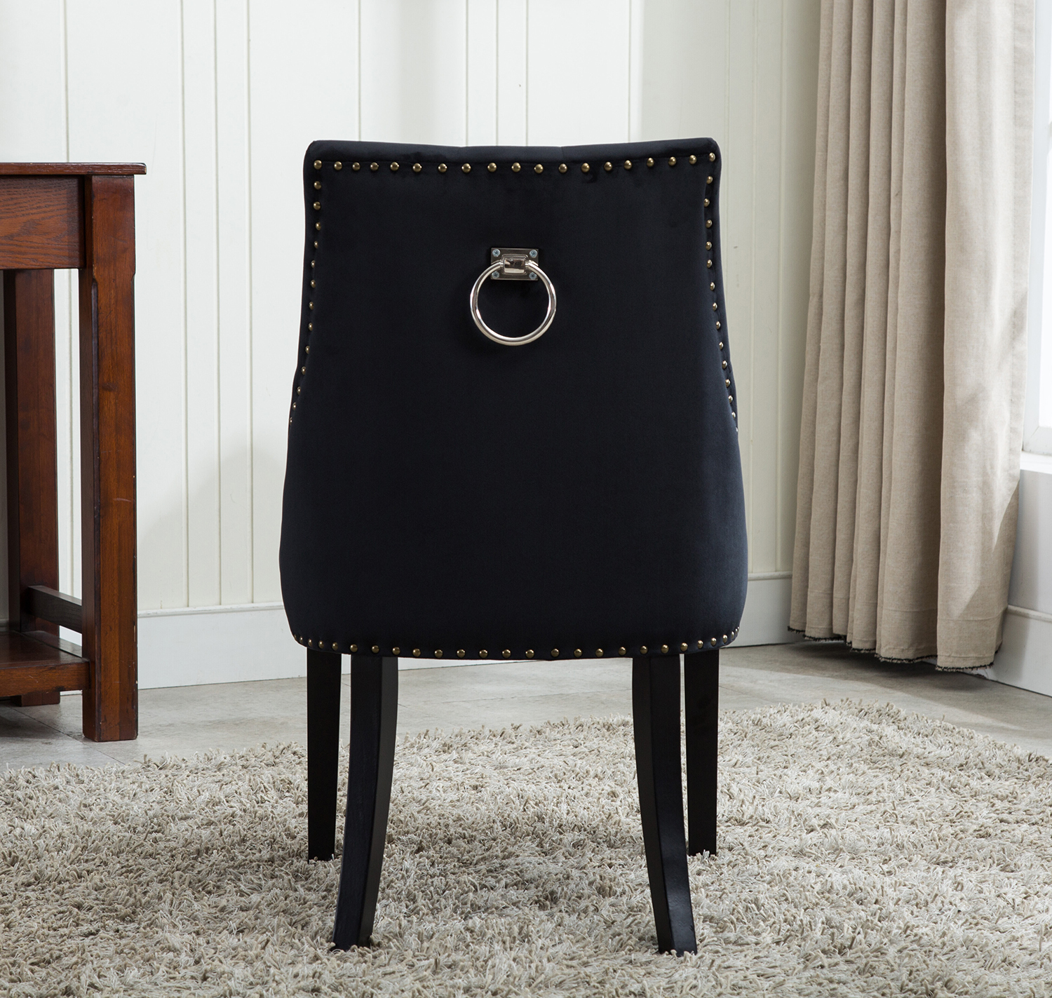 Victoria Tufted Velvet Fabric Studded Accent Dining Chair (Black) MCC