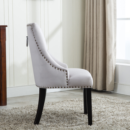 Victoria Tufted Velvet Fabric Studded Accent Dining Chair (Light Grey)