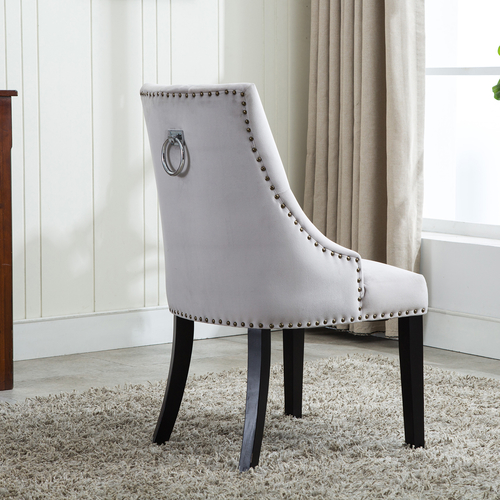 Victoria Tufted Velvet Fabric Studded Accent Dining Chair (Light Grey)