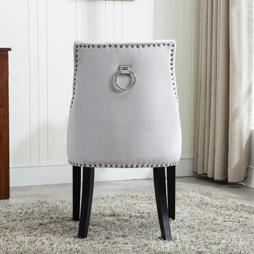 Victoria Tufted Velvet Fabric Studded Accent Dining Chair (Light Grey)