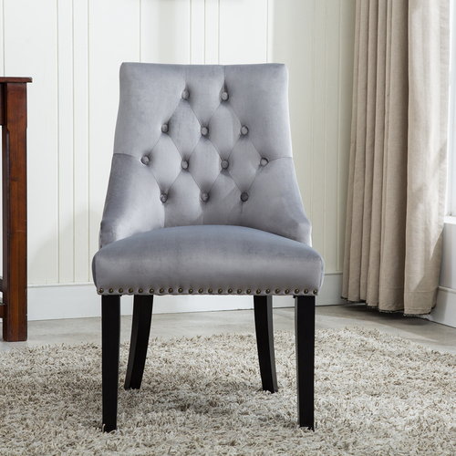 Victoria Tufted Velvet Fabric Studded Accent Dining Chair (Grey)