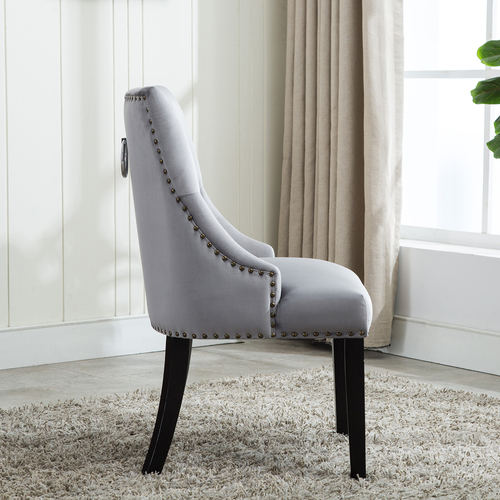 Victoria Tufted Velvet Fabric Studded Accent Dining Chair (Grey)