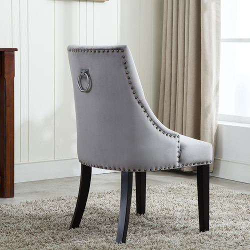 Victoria Tufted Velvet Fabric Studded Accent Dining Chair (Grey)