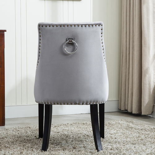 Victoria Tufted Velvet Fabric Studded Accent Dining Chair (Grey)