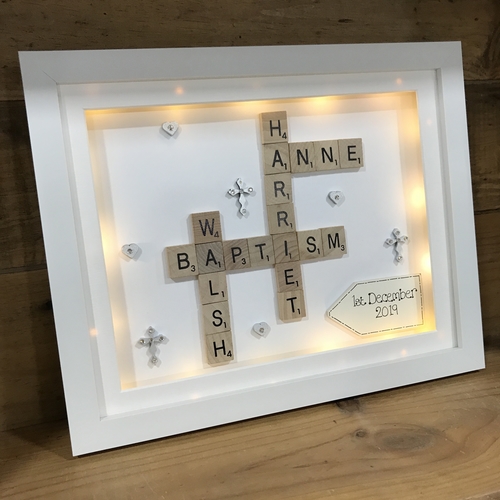 Christening / Baptism Scrabble Family Name Box Frame Crafty Monkey