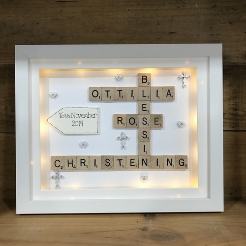 Christening / Baptism Scrabble Family Name Box Frame Crafty Monkey