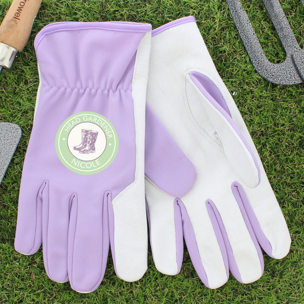 Personalised Head Gardener Medium Lilac Gardening Gloves
