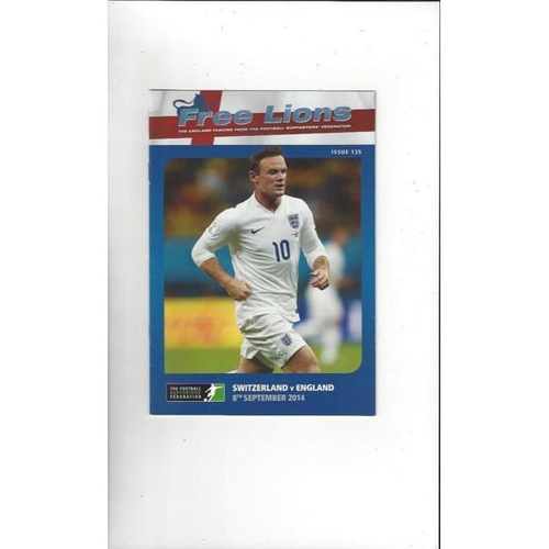 2014 Switzerland v England Football Programme + Three Lions Fanzine