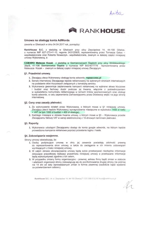 Camaro mateusz kozak umowa adwords skan s.1
