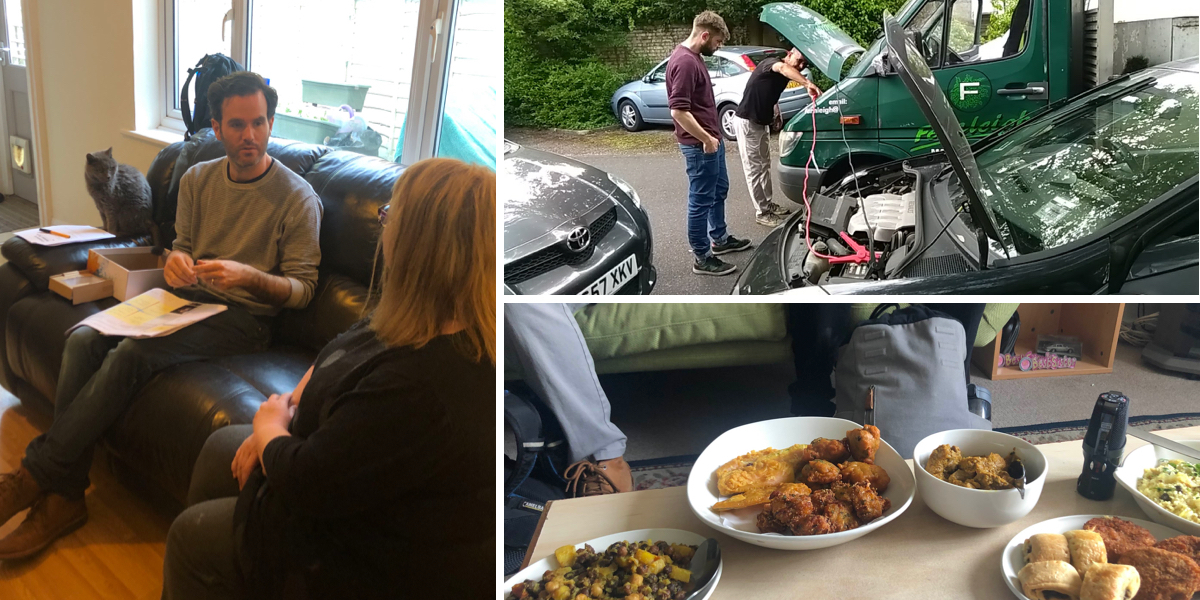 Interviewing customers in their homes, delicious home cooked food, life on the road