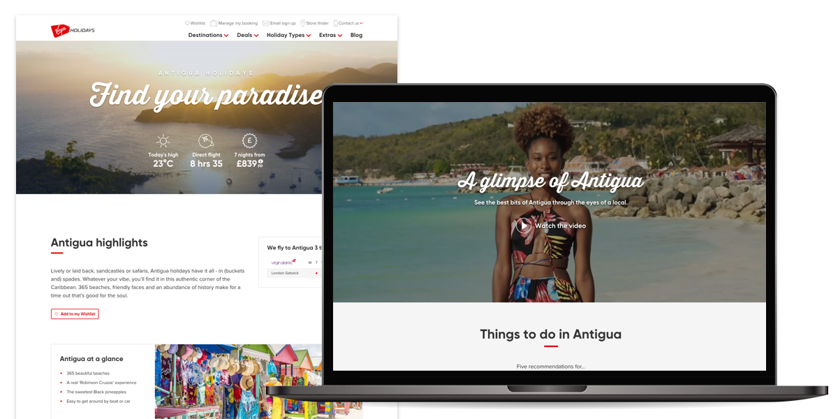 Virgin Holidays Antigua destination page