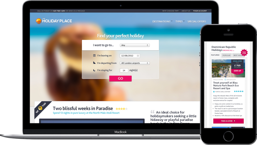 A laptop and a mobile showing the same website.