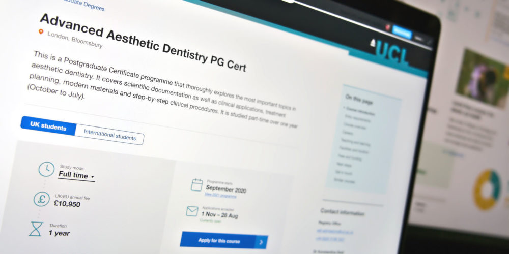 A page of the UCL website on a desktop computer.