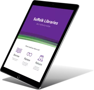 A tablet showing a prototype for Suffolk Libraries.