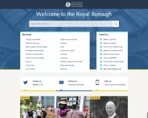 Simplified homepage designed for RBKC promoting services above politics