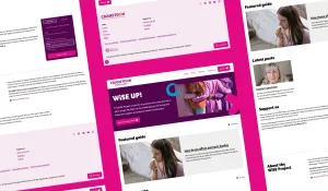 Collage of overlapping screenshots from the Cranstoun WiSE Project website on a magenta background