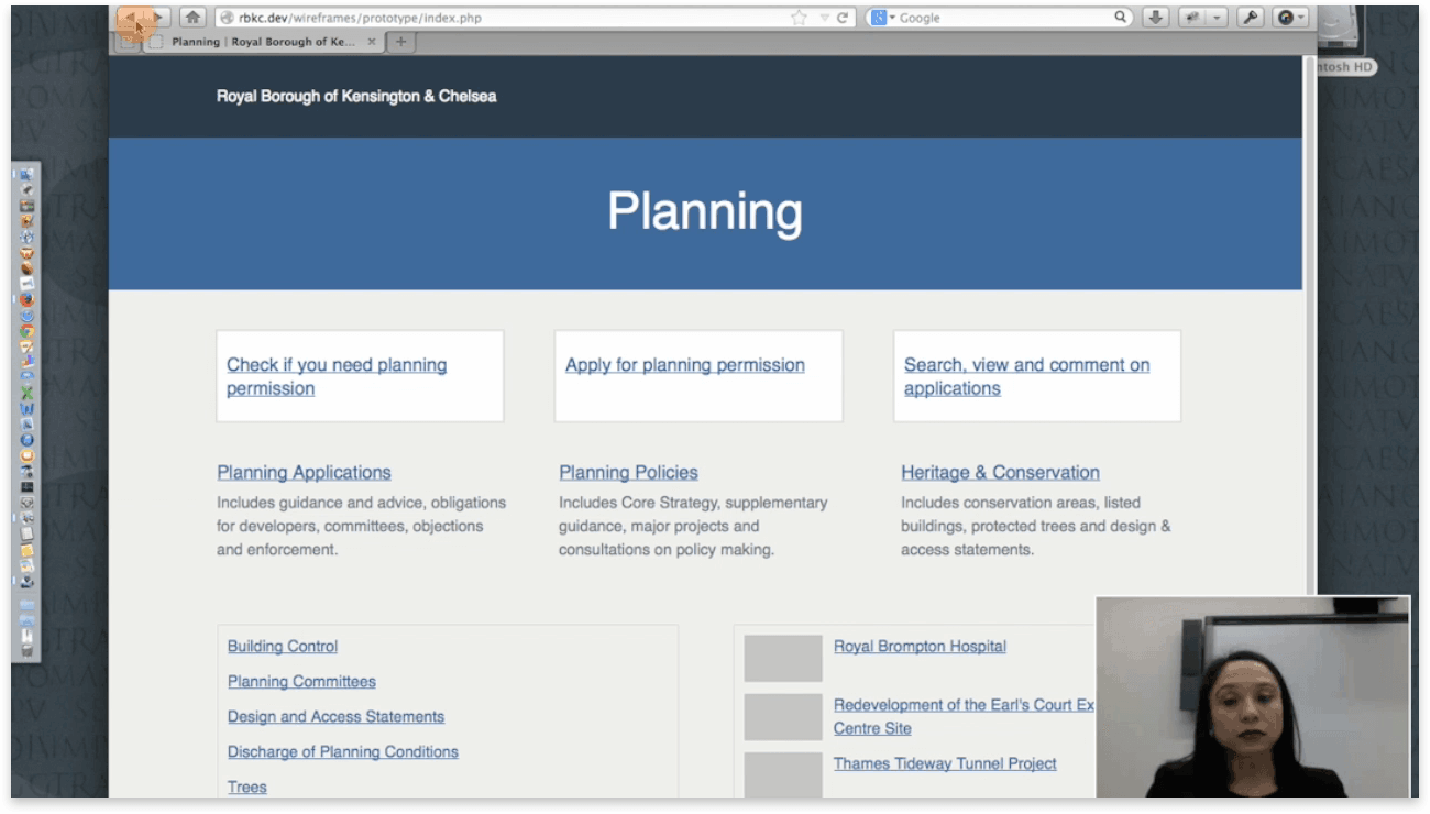 A screenshot taken during a user testing session