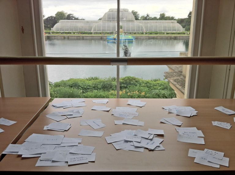 A table covered in cards.