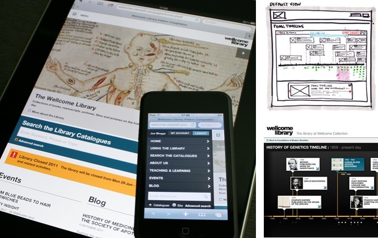 Phones and tablets showing the same website.