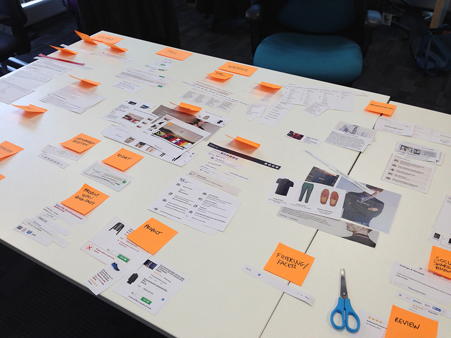 A table covered with pieces of paper.