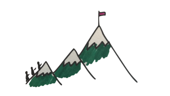 Rachel's sketch of a team climbing a mountain