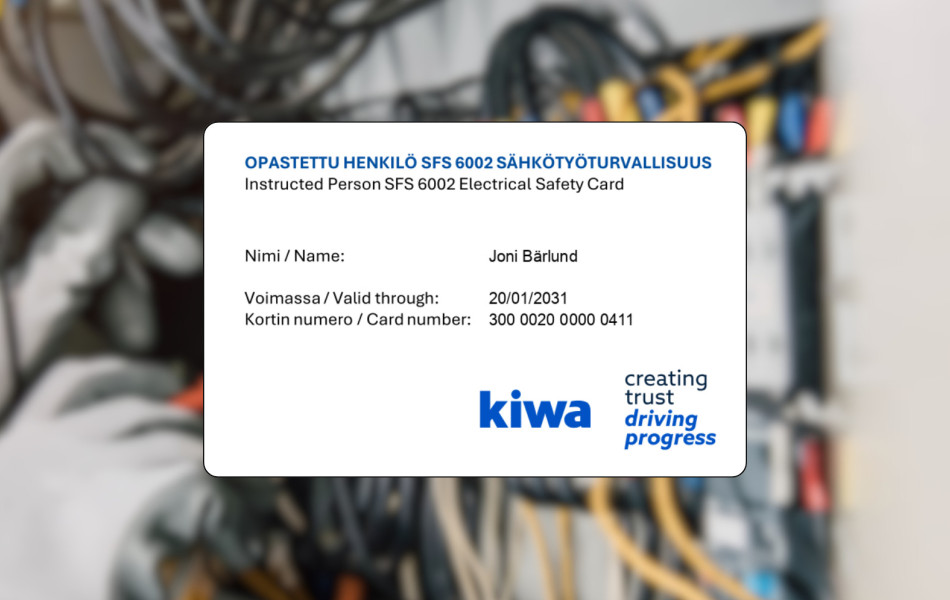 SFS 6002 Opastetun henkilön sähkötyöturvallisuuskortti
