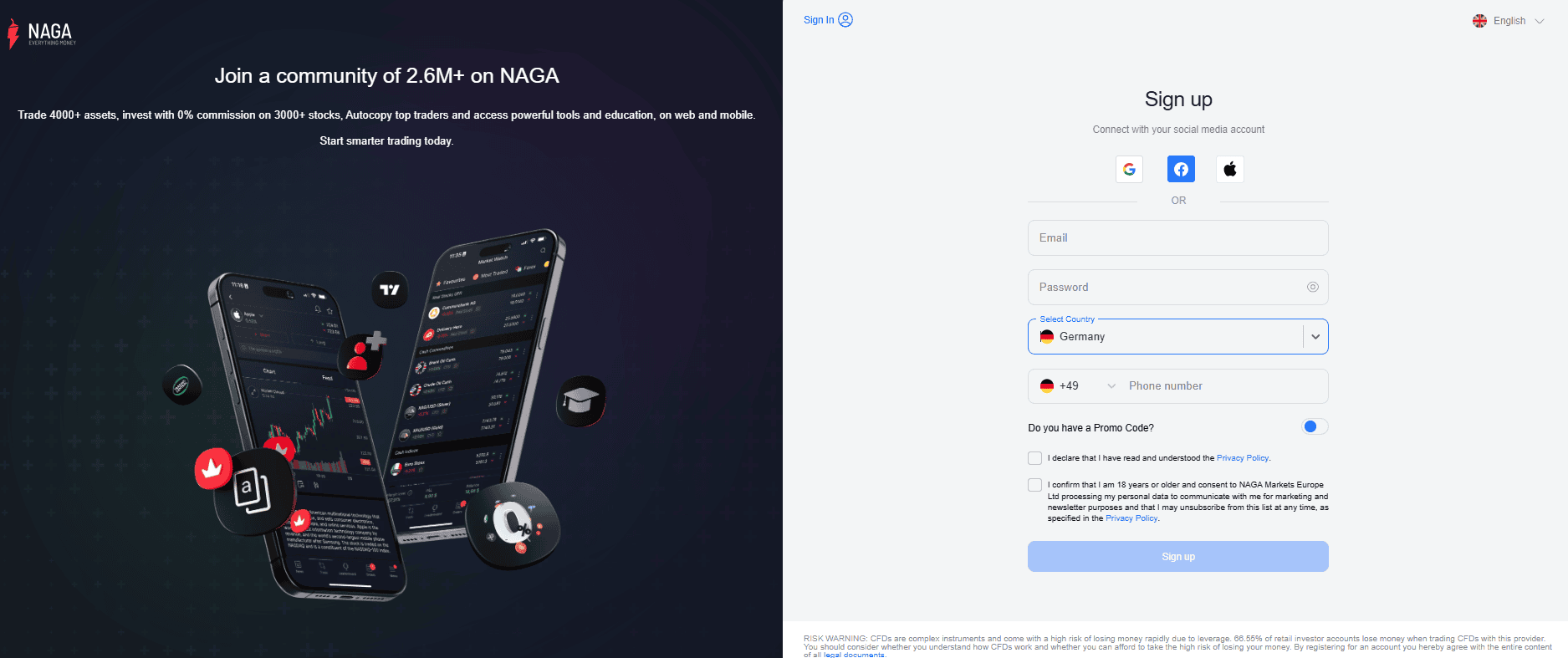Access your NAGA account to explore trading signals