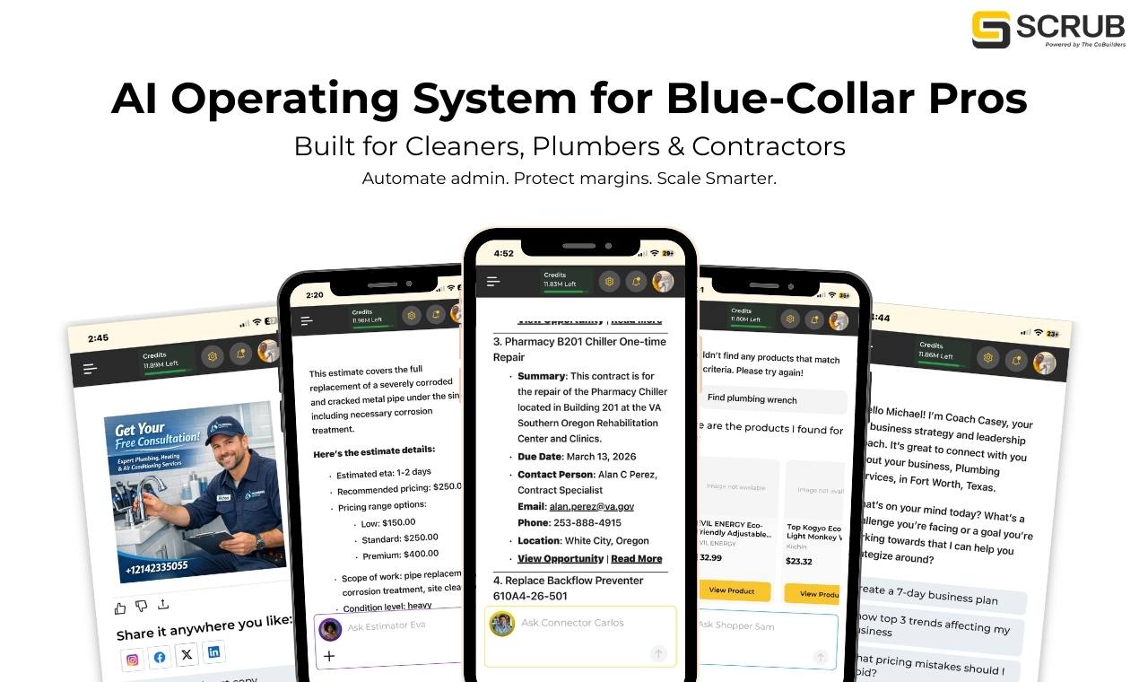 Mobile screenshots of SCRUBGpt features