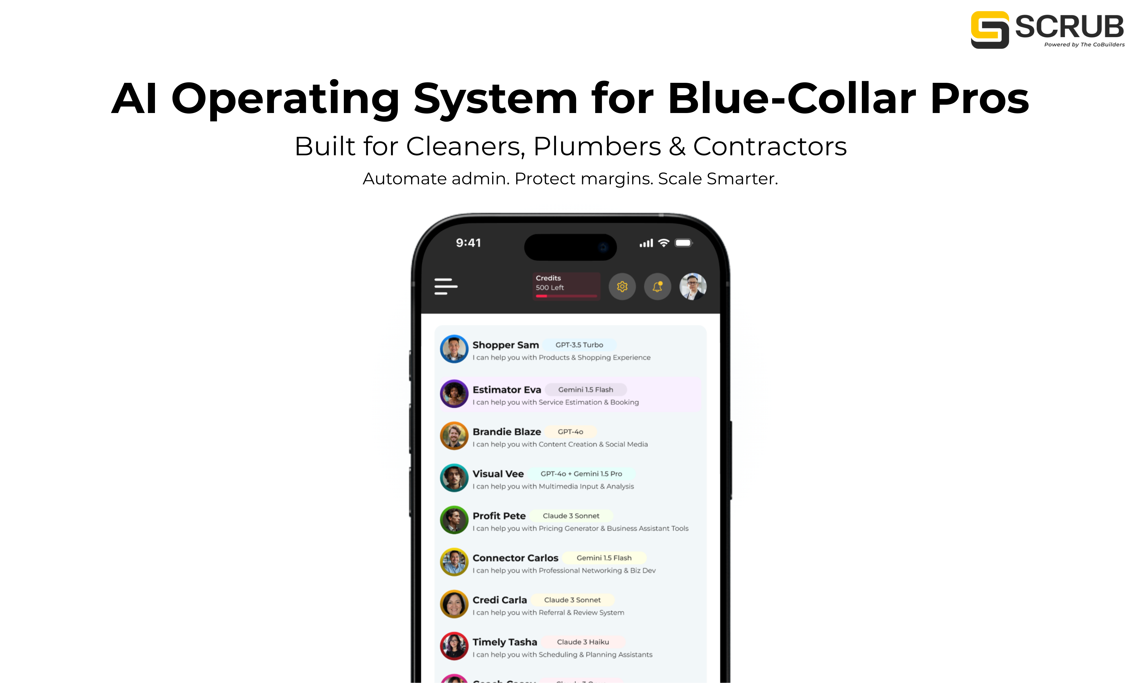 Mobile screenshots of SCRUBGpt features