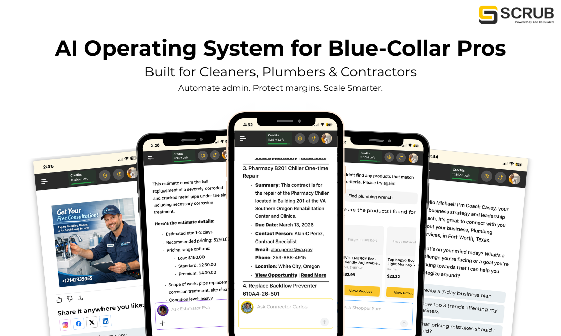 Mobile screenshots of SCRUBGpt features