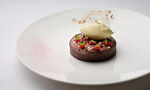 The Colony Grill Room Chocolate Brownie Tart, Cocoa Nib, Clotted Cream