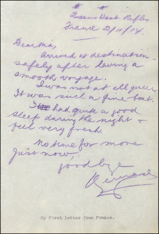 First Letter From France Sergeant Bernard Brookes' first letter sent home from France | Bob Brookes Collection