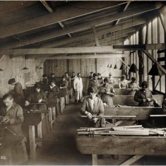 Women workers in the assembly shop at the Alliance Aeroplane Company Ltd, Cambridge Grove. | Hammersmith and Fulham Archives