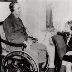 Mr Ripley, a disabled ex-servicemen in a wheelchair at the Sir Oswald Stoll Mansions, Fulham Road, 14 Aug 1925. | Hammersmith and Fulham Archives