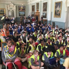 Arrived and ready for the performance - the children sit in the Lord's Long Room | Westminster Archives