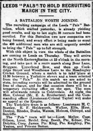 Leeds Pals article The Story of Major Booth | Yorkshire Evening Post - British Newspaper Library