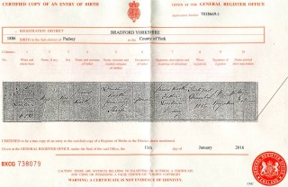 Major Booth Birth Certificate Major Booth's Birth Certificate | General Register Office